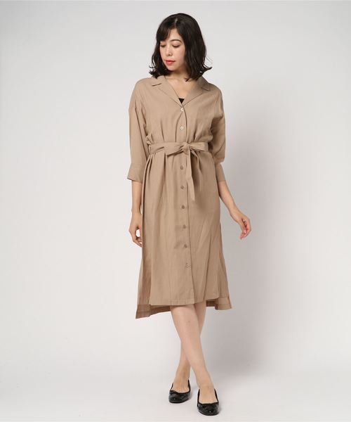JETSET SOLO PLUS (ジェットセット ソロプラス)の「リネンタッチシャツワンピース(シャツワンピース)」|ベージュ
