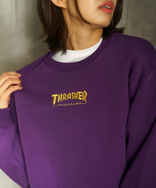 THRASHER（スラッシャー）の「HOMETOWN CREW SWEAT/スラッシャーユニセックス10oz(オンス)ヘビーウェイトワンポイントロゴ裏起毛スウェットトレーナー（スウェット・メンズ・グレー/ホワイト/ブラック×ホワイト/ブラック×レッド/バーガンディー/グリーン/ブラウン/パープル/アッシュグレー/ヘザーグレー/ネイビー/スミクロ/ダークグリーン・MEDIUM/LARGE/SMALL/X-LARGE/XX-LARGE）」の20枚目の写真