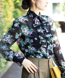 NARACAMICIE | フラワープリントフリル襟長袖ブラウス(シャツ/ブラウス)