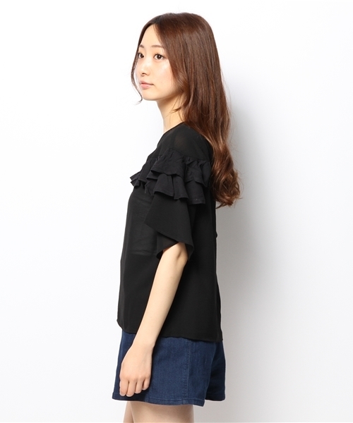 mystic（ミスティック）の「フレアSLフリルブラウス（シャツ/ブラウス・レディース・ミント/ベージュ/ピンク/ブラック/オフホワイト・ﾌﾘ-）」の8枚目の写真