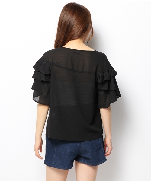 mystic（ミスティック）の「フレアSLフリルブラウス（シャツ/ブラウス・レディース・ミント/ベージュ/ピンク/ブラック/オフホワイト・ﾌﾘ-）」の9枚目の写真