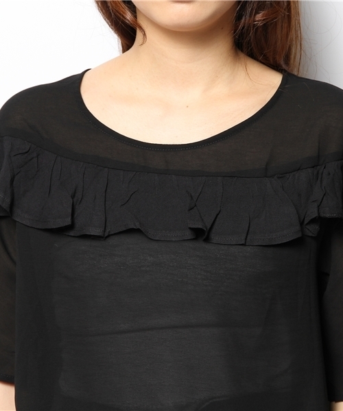 mystic（ミスティック）の「フレアSLフリルブラウス（シャツ/ブラウス・レディース・ミント/ベージュ/ピンク/ブラック/オフホワイト・ﾌﾘ-）」の10枚目の写真