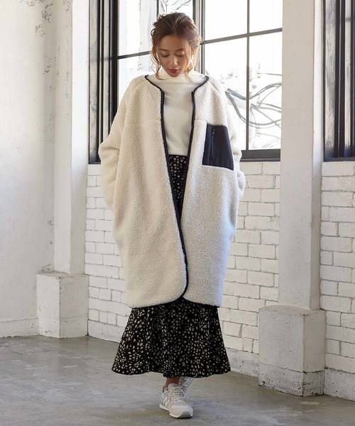 KOBE LETTUCE（コウベレタス）の「スタンドカラー・ノーカラー2typeリバーシブルロングボアフリースブルゾンコート（ブルゾン・レディース・ホワイト系その他2/ホワイト系その他3/ブラウン系その他/ブラック系その他/アイボリー/ホワイト系その他/ブラウン/ブラック・2/1）」の10枚目の写真