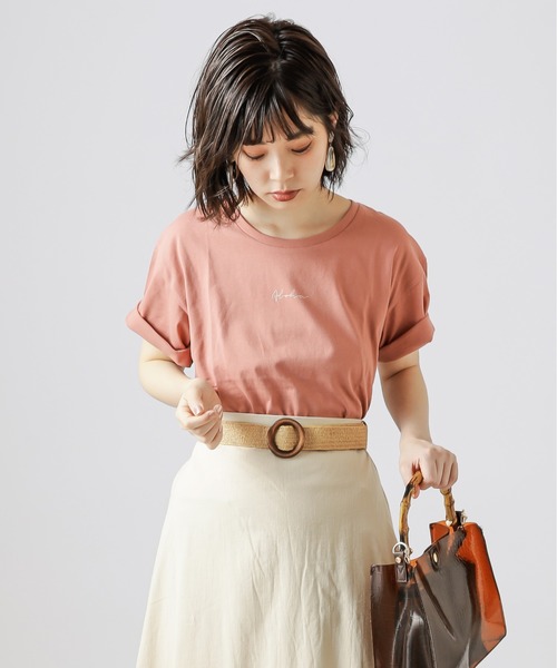 natural couture（ナチュラルクチュール）の「グリーティングロゴT（Tシャツ/カットソー・レディース・オフホワイト/ライトベージュ/パープル/オレンジ・FREE）」の9枚目の写真