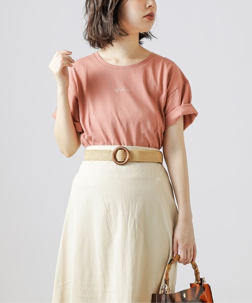 natural couture（ナチュラルクチュール）の「グリーティングロゴT（Tシャツ/カットソー・レディース・オフホワイト/ライトベージュ/パープル/オレンジ・FREE）」の12枚目の写真