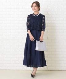 花柄レース プリーツ ロングワンピースドレス
