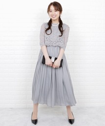 花柄レース プリーツ ロングワンピースドレス