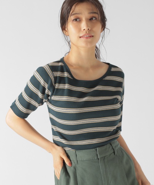 BAYFLOW(ベイフロー)の「マルチボーダーリブプルオーバー(Tシャツ/カットソー・レディース・ボルドー/グリーン・SMALL/MEDIUM)」の11枚目の写真