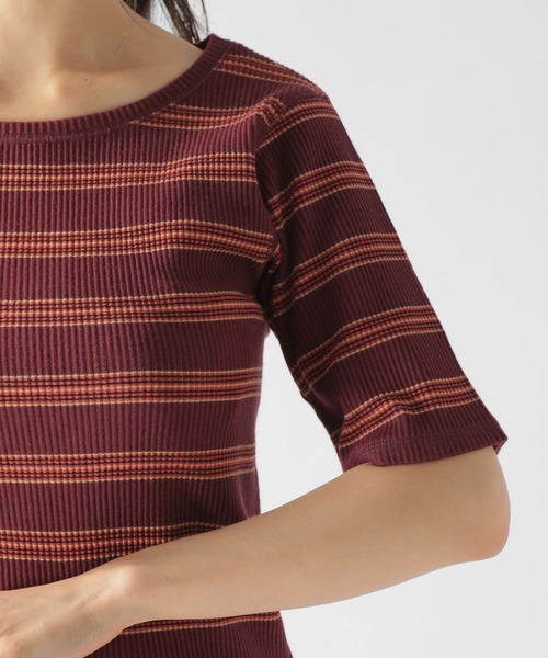 BAYFLOW(ベイフロー)の「マルチボーダーリブプルオーバー(Tシャツ/カットソー・レディース・ボルドー/グリーン・SMALL/MEDIUM)」の6枚目の写真