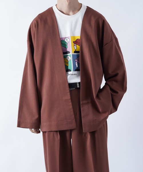 kutir(クティール)の「ボタンレスオーバージャケット(テーラードジャケット・メンズ・ブラック/グリーン/レンガ・MEDIUM/LARGE)」の3枚目の写真