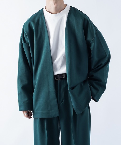 kutir(クティール)の「ボタンレスオーバージャケット(テーラードジャケット・メンズ・ブラック/グリーン/レンガ・MEDIUM/LARGE)」の2枚目の写真