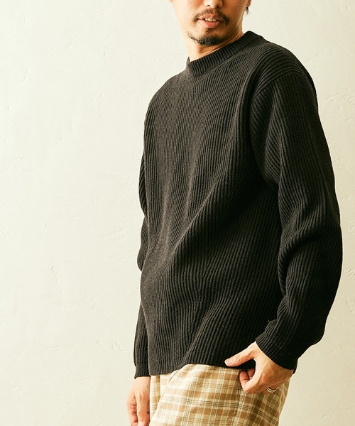 JOURNAL STANDARD relume(ジャーナルスタンダード レリューム)の「7GG ITALYメリノウール 畦編みクルーネックニット(ニット/セーター・メンズ・ホワイト/ブラック/グレー/グリーン/ネイビー/ピンク・MEDIUM/LARGE/X-LARGE)」の3枚目の写真