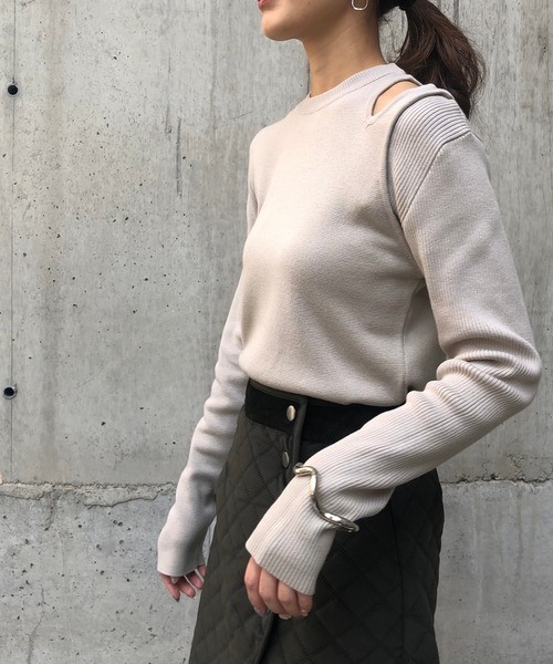 &g'aime（アンジェム）の「【&g'aime】編地切り替えアシンメトリーニット（ニット/セーター・レディース・ブラック/ベージュ/グレー/アイボリー・FREE）」の14枚目の写真