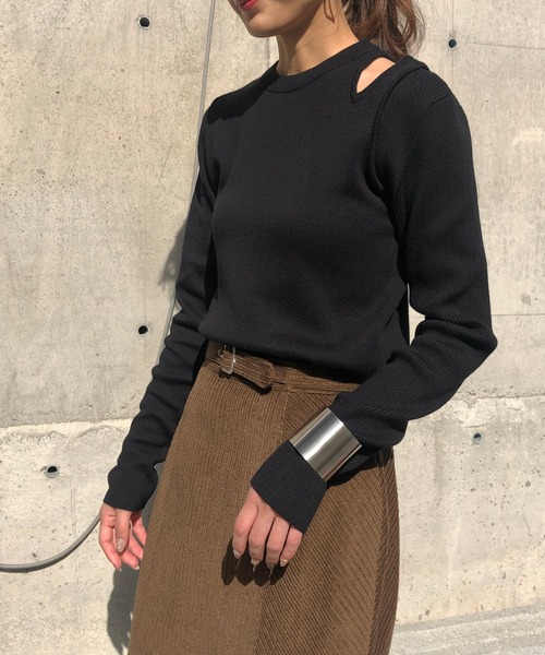 &g'aime（アンジェム）の「【&g'aime】編地切り替えアシンメトリーニット（ニット/セーター・レディース・ブラック/ベージュ/グレー/アイボリー・FREE）」の19枚目の写真