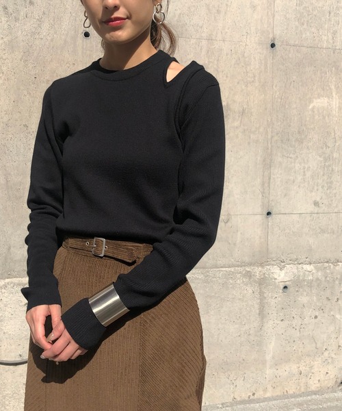 &g'aime（アンジェム）の「【&g'aime】編地切り替えアシンメトリーニット（ニット/セーター・レディース・ブラック/ベージュ/グレー/アイボリー・FREE）」の17枚目の写真