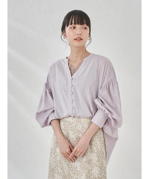 earth music&ecology（アースミュージックアンドエコロジー）の「ボリュームスリーブブラウス ＊（シャツ/ブラウス・レディース・オフホワイト/ミント/ラベンダー/ストライプ・FREE）」の9枚目の写真