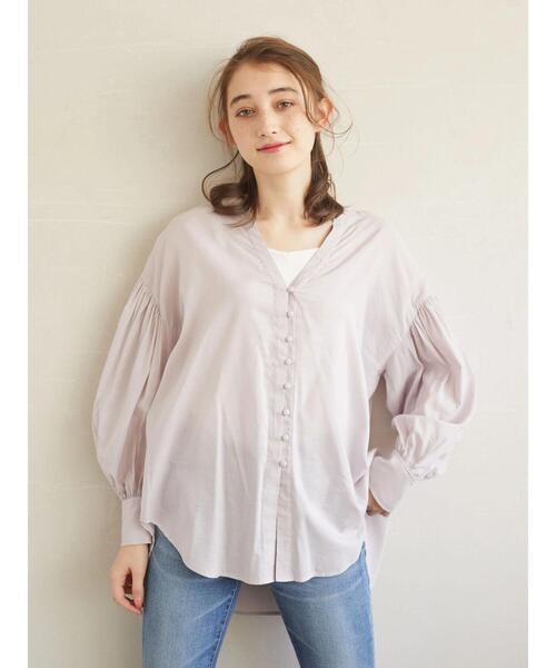 earth music&ecology（アースミュージックアンドエコロジー）の「ボリュームスリーブブラウス ＊（シャツ/ブラウス・レディース・オフホワイト/ミント/ラベンダー/ストライプ・FREE）」の8枚目の写真