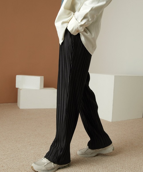 プリーツワイドテーパードリラックスイージーパンツ/ワイドパンツ
