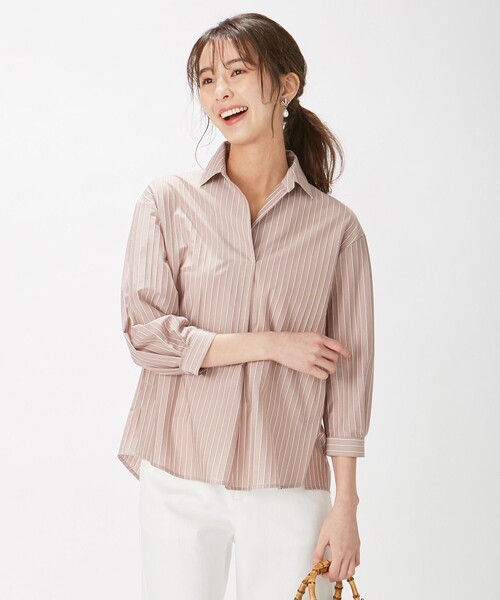 J.PRESS Ladies（J.プレス レディス）の「ストライプジャージー スキッパーネック カットソー（Tシャツ/カットソー・レディース・サックスブルー系2/サックスブルー系1/ホワイト系1/ブラウン系2・SMALL）」の3枚目の写真