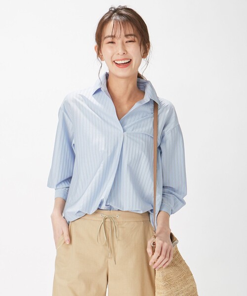 J.PRESS Ladies（J.プレス レディス）の「ストライプジャージー スキッパーネック カットソー（Tシャツ/カットソー・レディース・サックスブルー系2/サックスブルー系1/ホワイト系1/ブラウン系2・SMALL）」の4枚目の写真