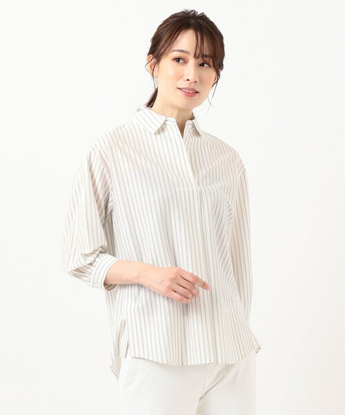 J.PRESS Ladies（J.プレス レディス）の「ストライプジャージー スキッパーネック カットソー（Tシャツ/カットソー・レディース・サックスブルー系2/サックスブルー系1/ホワイト系1/ブラウン系2・SMALL）」の13枚目の写真