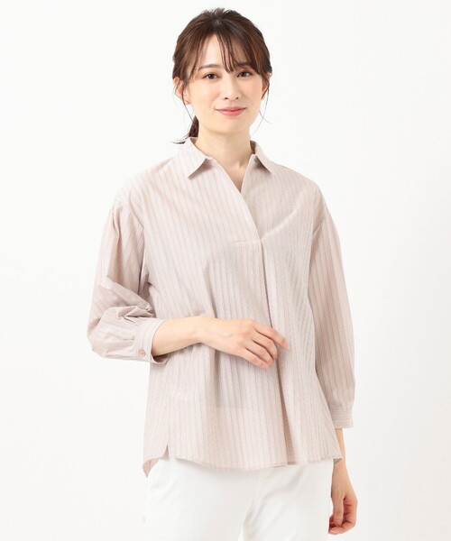 J.PRESS Ladies（J.プレス レディス）の「ストライプジャージー スキッパーネック カットソー（Tシャツ/カットソー・レディース・サックスブルー系2/サックスブルー系1/ホワイト系1/ブラウン系2・SMALL）」の12枚目の写真