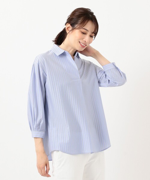J.PRESS Ladies（J.プレス レディス）の「ストライプジャージー スキッパーネック カットソー（Tシャツ/カットソー・レディース・サックスブルー系2/サックスブルー系1/ホワイト系1/ブラウン系2・SMALL）」の9枚目の写真