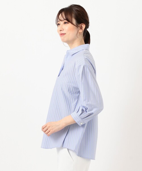 J.PRESS Ladies（J.プレス レディス）の「ストライプジャージー スキッパーネック カットソー（Tシャツ/カットソー・レディース・サックスブルー系2/サックスブルー系1/ホワイト系1/ブラウン系2・SMALL）」の17枚目の写真