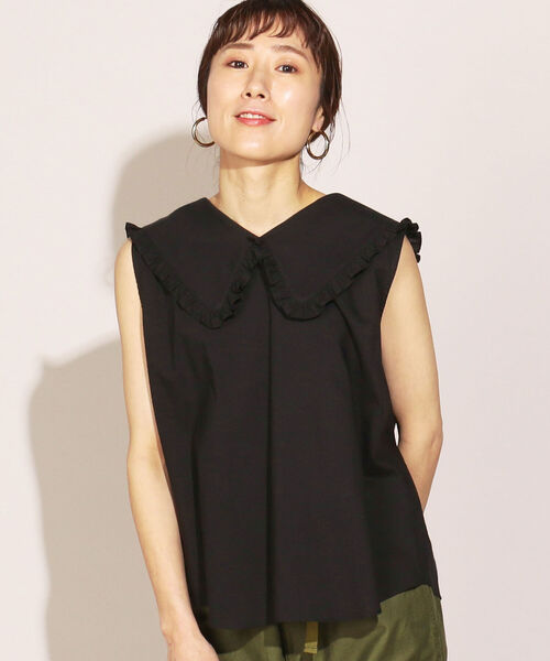Rie Miller(リエミラー)の「フリルビックカラー2WAYブラウス(シャツ/ブラウス・レディース・ホワイト/ベージュ系1/ブラック/チャコールグレー/サックスブルー/ベージュ・38)」の3枚目の写真