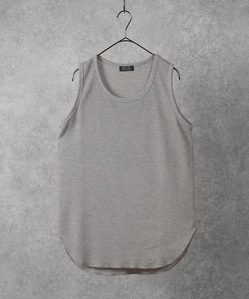 make a ray!（メイク ア レイ！）の「ワッフルラウンド ロングタンクトップ（タンクトップ・メンズ・ホワイト/グレイッシュベージュ/グレー/ブラック・M/L/XL）」の3枚目の写真