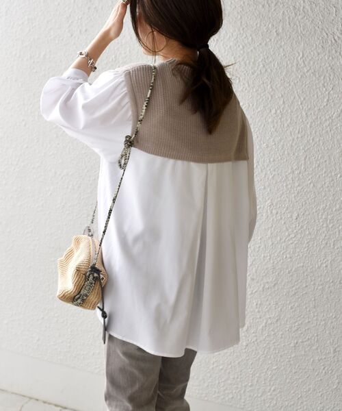 SHIPS(シップス)の「ニットコンビ7分袖シャツ(シャツ/ブラウス・レディース・ライトグレー/ネイビー・ONE SIZE)」の11枚目の写真