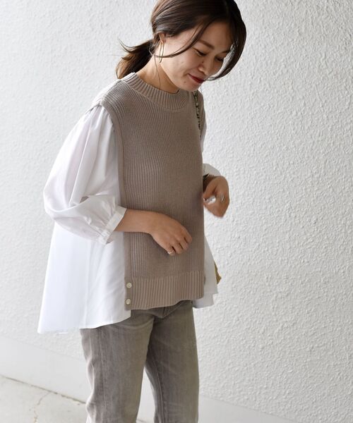 SHIPS(シップス)の「ニットコンビ7分袖シャツ(シャツ/ブラウス・レディース・ライトグレー/ネイビー・ONE SIZE)」の12枚目の写真