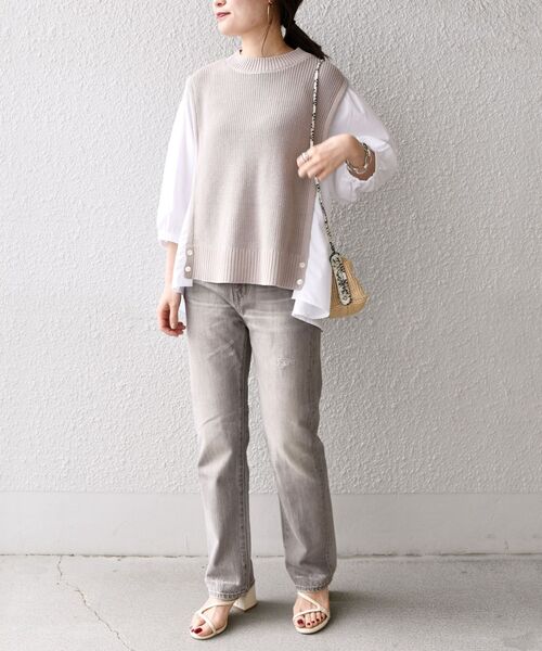 SHIPS(シップス)の「ニットコンビ7分袖シャツ(シャツ/ブラウス・レディース・ライトグレー/ネイビー・ONE SIZE)」の15枚目の写真
