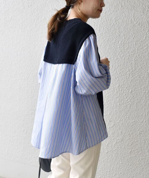 SHIPS(シップス)の「ニットコンビ7分袖シャツ(シャツ/ブラウス・レディース・ライトグレー/ネイビー・ONE SIZE)」の18枚目の写真