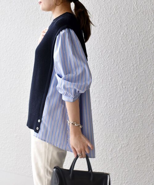 SHIPS(シップス)の「ニットコンビ7分袖シャツ(シャツ/ブラウス・レディース・ライトグレー/ネイビー・ONE SIZE)」の19枚目の写真