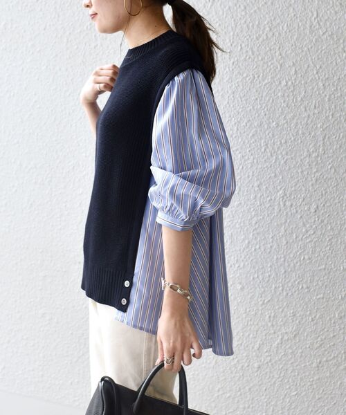 SHIPS(シップス)の「ニットコンビ7分袖シャツ(シャツ/ブラウス・レディース・ライトグレー/ネイビー・ONE SIZE)」の20枚目の写真