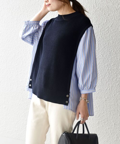 SHIPS(シップス)の「ニットコンビ7分袖シャツ(シャツ/ブラウス・レディース・ライトグレー/ネイビー・ONE SIZE)」の21枚目の写真