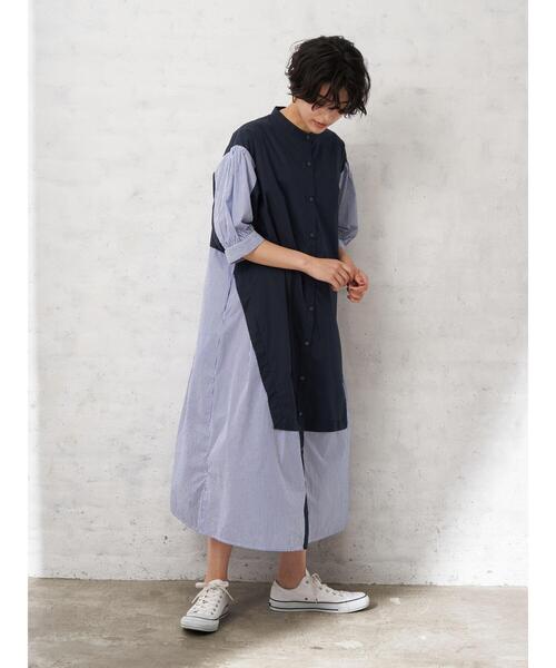 Editt by YECCA VECCA（エディットバイイェッカヴェッカ）の「・ストライプ切替デザインワンピース＊（ワンピース・レディース・ネイビー/カーキ・FREE）」の21枚目の写真