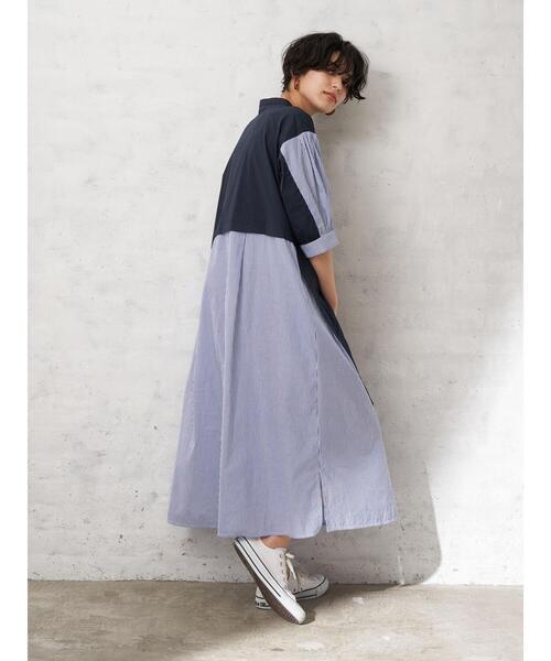 Editt by YECCA VECCA（エディットバイイェッカヴェッカ）の「・ストライプ切替デザインワンピース＊（ワンピース・レディース・ネイビー/カーキ・FREE）」の20枚目の写真