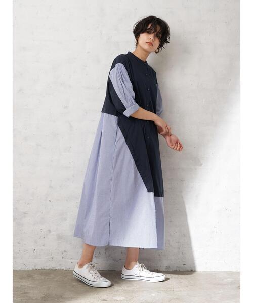 Editt by YECCA VECCA（エディットバイイェッカヴェッカ）の「・ストライプ切替デザインワンピース＊（ワンピース・レディース・ネイビー/カーキ・FREE）」の19枚目の写真