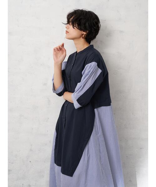 Editt by YECCA VECCA（エディットバイイェッカヴェッカ）の「・ストライプ切替デザインワンピース＊（ワンピース・レディース・ネイビー/カーキ・FREE）」の14枚目の写真