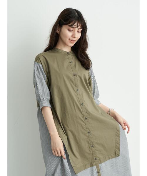 Editt by YECCA VECCA（エディットバイイェッカヴェッカ）の「・ストライプ切替デザインワンピース＊（ワンピース・レディース・ネイビー/カーキ・FREE）」の8枚目の写真