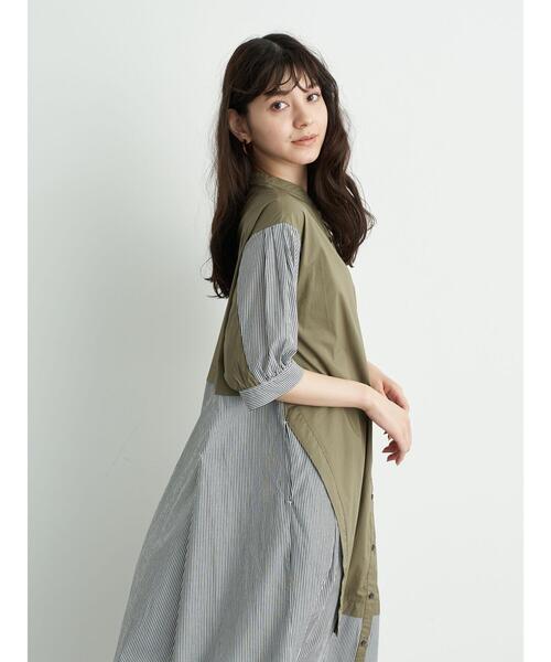 Editt by YECCA VECCA（エディットバイイェッカヴェッカ）の「・ストライプ切替デザインワンピース＊（ワンピース・レディース・ネイビー/カーキ・FREE）」の7枚目の写真