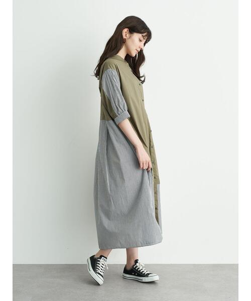 Editt by YECCA VECCA（エディットバイイェッカヴェッカ）の「・ストライプ切替デザインワンピース＊（ワンピース・レディース・ネイビー/カーキ・FREE）」の6枚目の写真