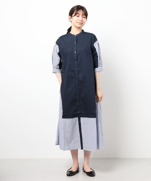 Editt by YECCA VECCA（エディットバイイェッカヴェッカ）の「・ストライプ切替デザインワンピース＊（ワンピース・レディース・ネイビー/カーキ・FREE）」の5枚目の写真