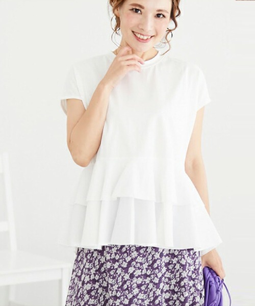 M y u(ミュー)の「裾2段フリルT(Tシャツ/カットソー・レディース・ホワイト/ブラック/ピンク/レモンイエロー・FREE)」の1枚目の写真