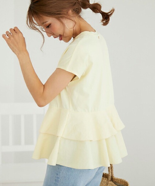 M y u(ミュー)の「裾2段フリルT(Tシャツ/カットソー・レディース・ホワイト/ブラック/ピンク/レモンイエロー・FREE)」の3枚目の写真