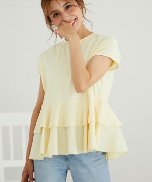 M y u(ミュー)の「裾2段フリルT(Tシャツ/カットソー・レディース・ホワイト/ブラック/ピンク/レモンイエロー・FREE)」の12枚目の写真