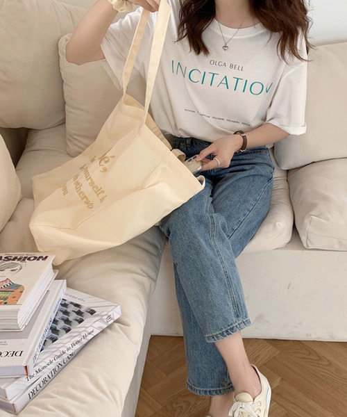 Jasmine Grandiflorum(ジャスミングランディフローラム)の「同色ロゴ刺繍パステルトートバッグ(トートバッグ・レディース・ベージュ/パープル/ピンク/ブルー・FREE)」の13枚目の写真