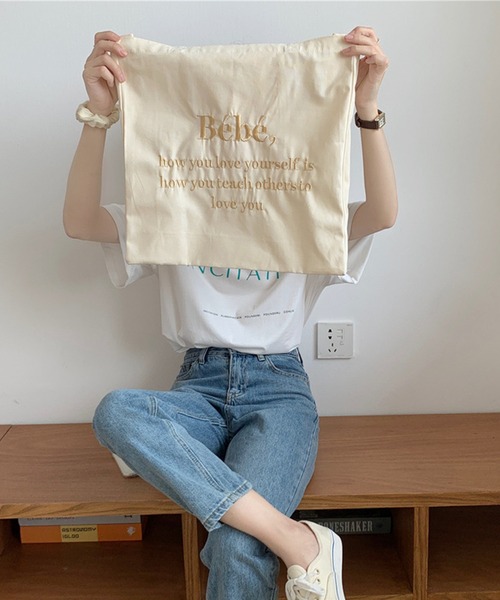 Jasmine Grandiflorum(ジャスミングランディフローラム)の「同色ロゴ刺繍パステルトートバッグ(トートバッグ・レディース・ベージュ/パープル/ピンク/ブルー・FREE)」の18枚目の写真